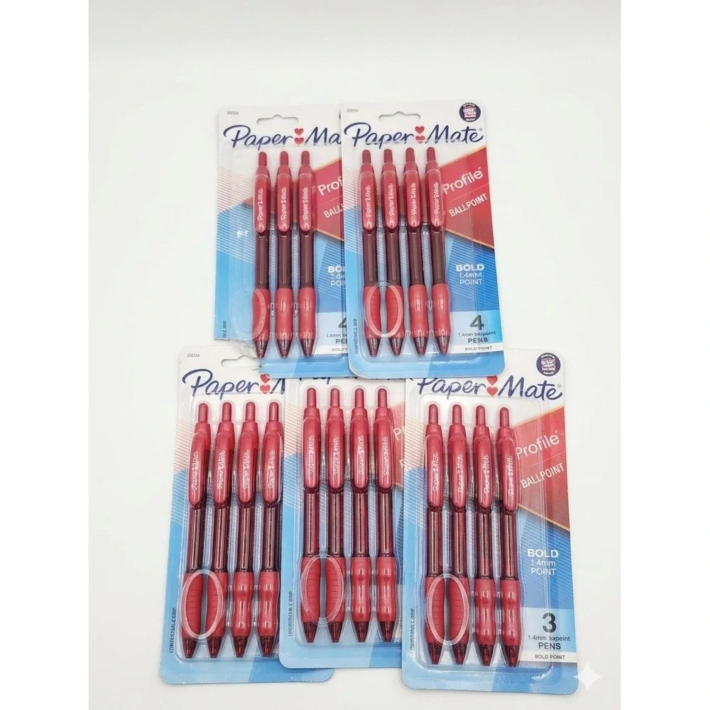 Lot of 19 Paper Mate Profile Red Ballpoint Pens Bold 1.4mm Retractable‎ New Bulk